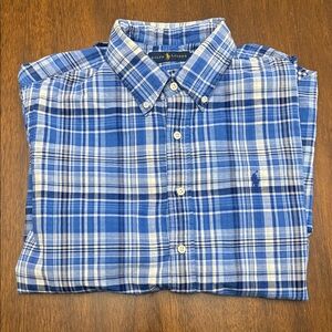 Ralph Lauren Men's Blue and White Checkered Shirt- XL